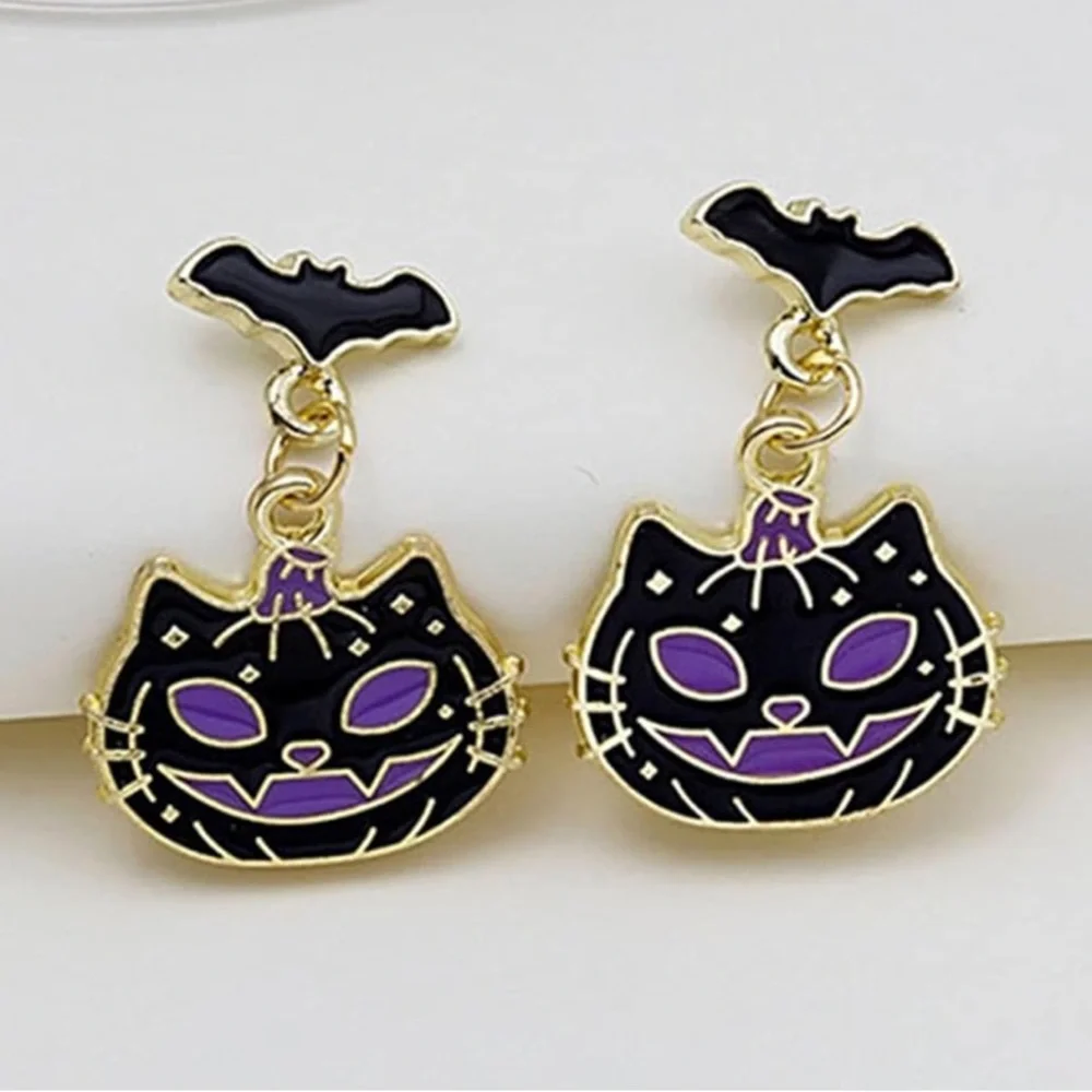 🐈‍⬛NEW Cat Pumpkin Spider Earrings Cute Halloween Spooky Goth Purple Black